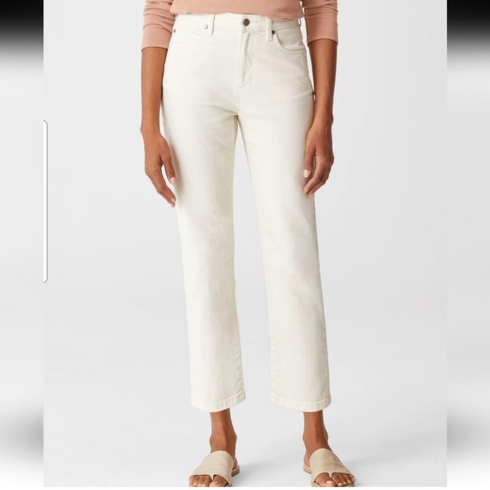 Eileen Fisher Mid-Rise Ecru Cream Organic Stretch Cotton Skinny Jean, 14P